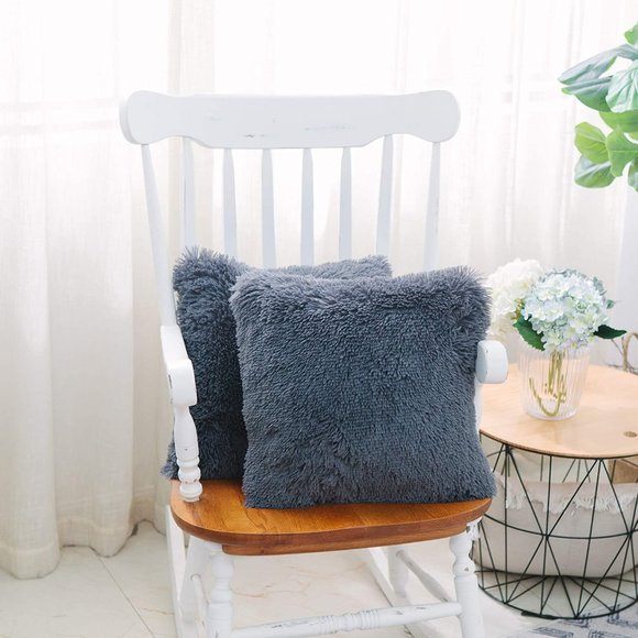 Deep Gray Luxury Furry Soft Adorable Trendy Pompom Throw Pillow Decor Cover Set - Picture 3 of 8